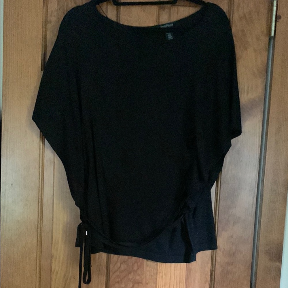 White House Black Market Black Asymmetrical Tie Front Blouse